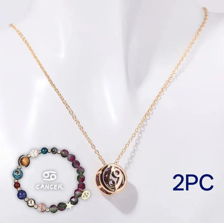 Natural stone beaded necklace and matching adjustable bracelet set on a white background.