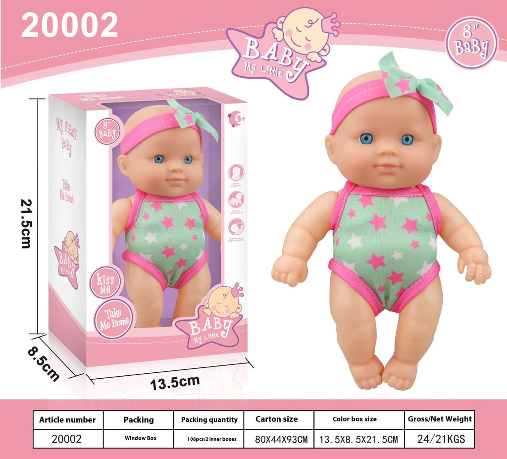 Simulation baby vinyl figurine doll in display showing realistic details and 21.5cm height