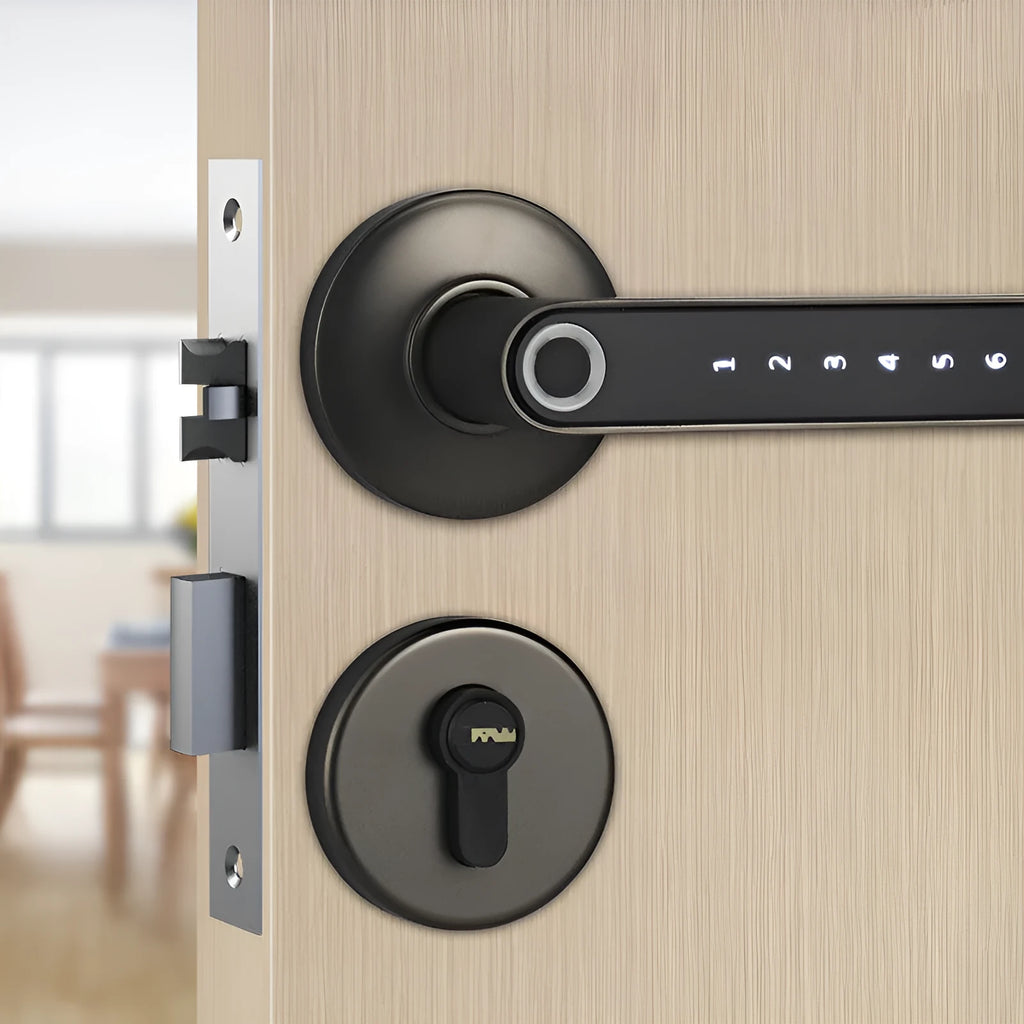 Smart electronic door lock with fingerprint sensor and modern minimalist alloy design