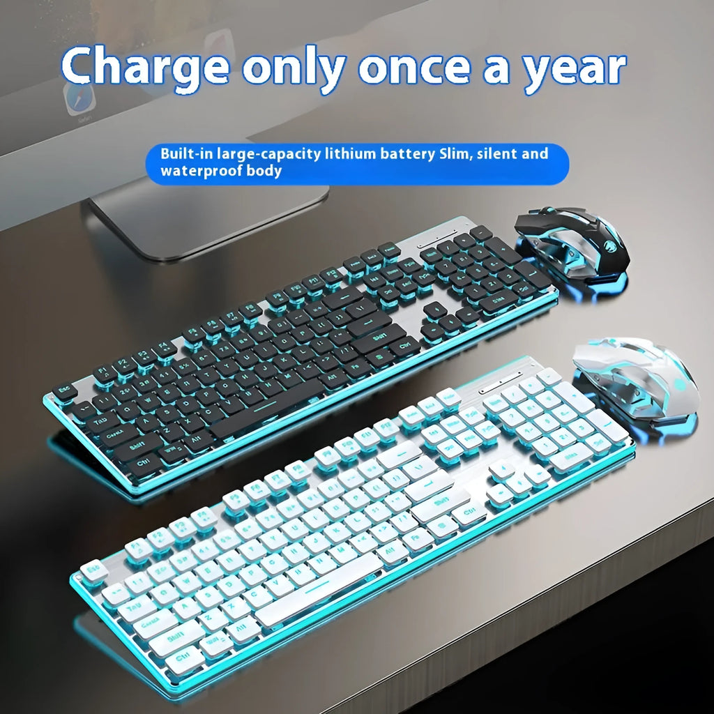 Wireless Bluetooth keyboard with mute button in cherry blossom pink colour with white backlighting