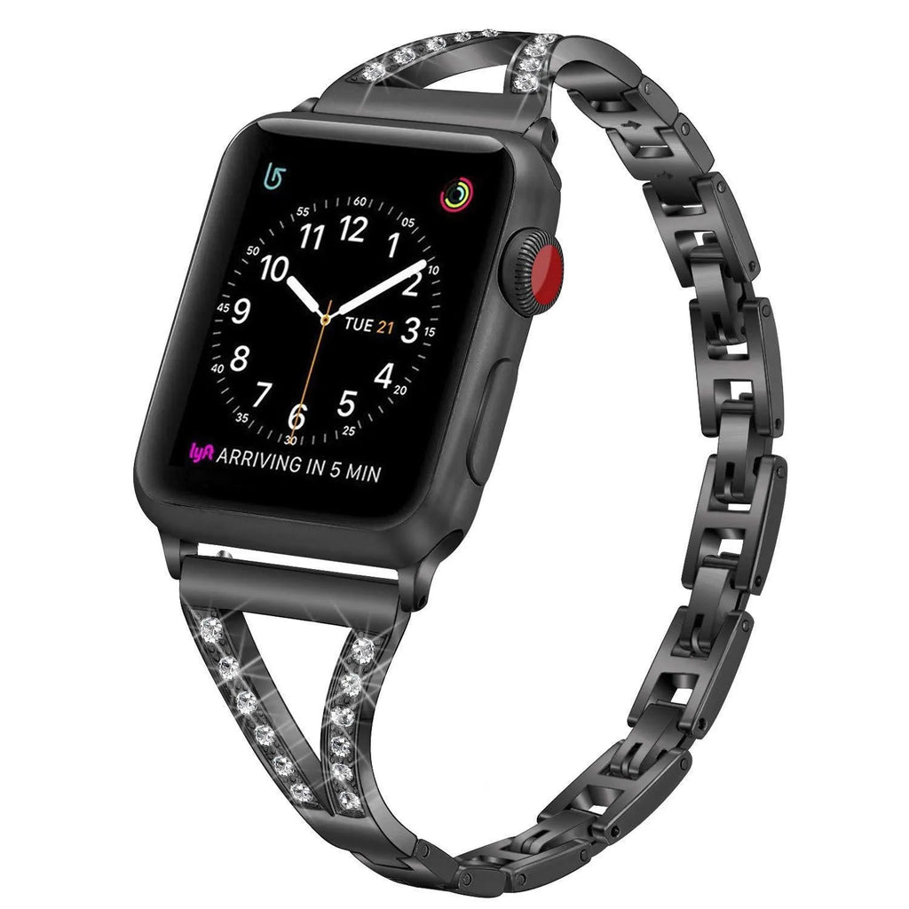 Zinc alloy herringbone diamond pattern Apple Watch strap in silver colour