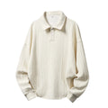 Texture jacquard lapel sweater for men in black loose fit autumn pullover