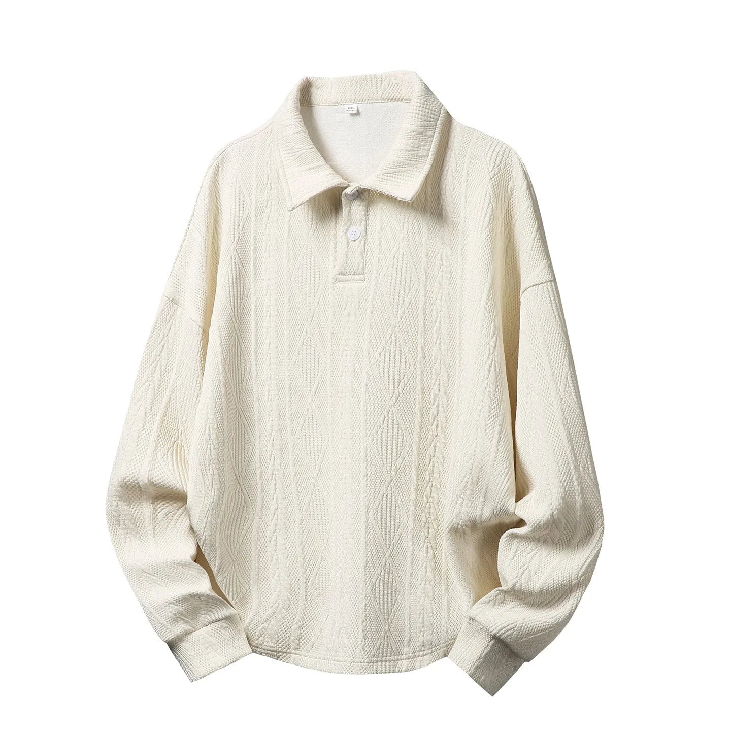 Texture jacquard lapel sweater for men in black loose fit autumn pullover