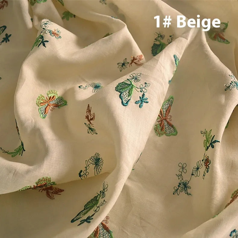 Pure ramie embroidery cloth fabric for hanfu sewing in beige, green, and dark green colours