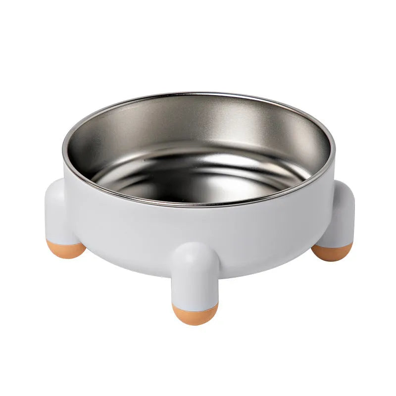 Green stainless steel pet food bowl with high foot and non-slip anti-overturn base.