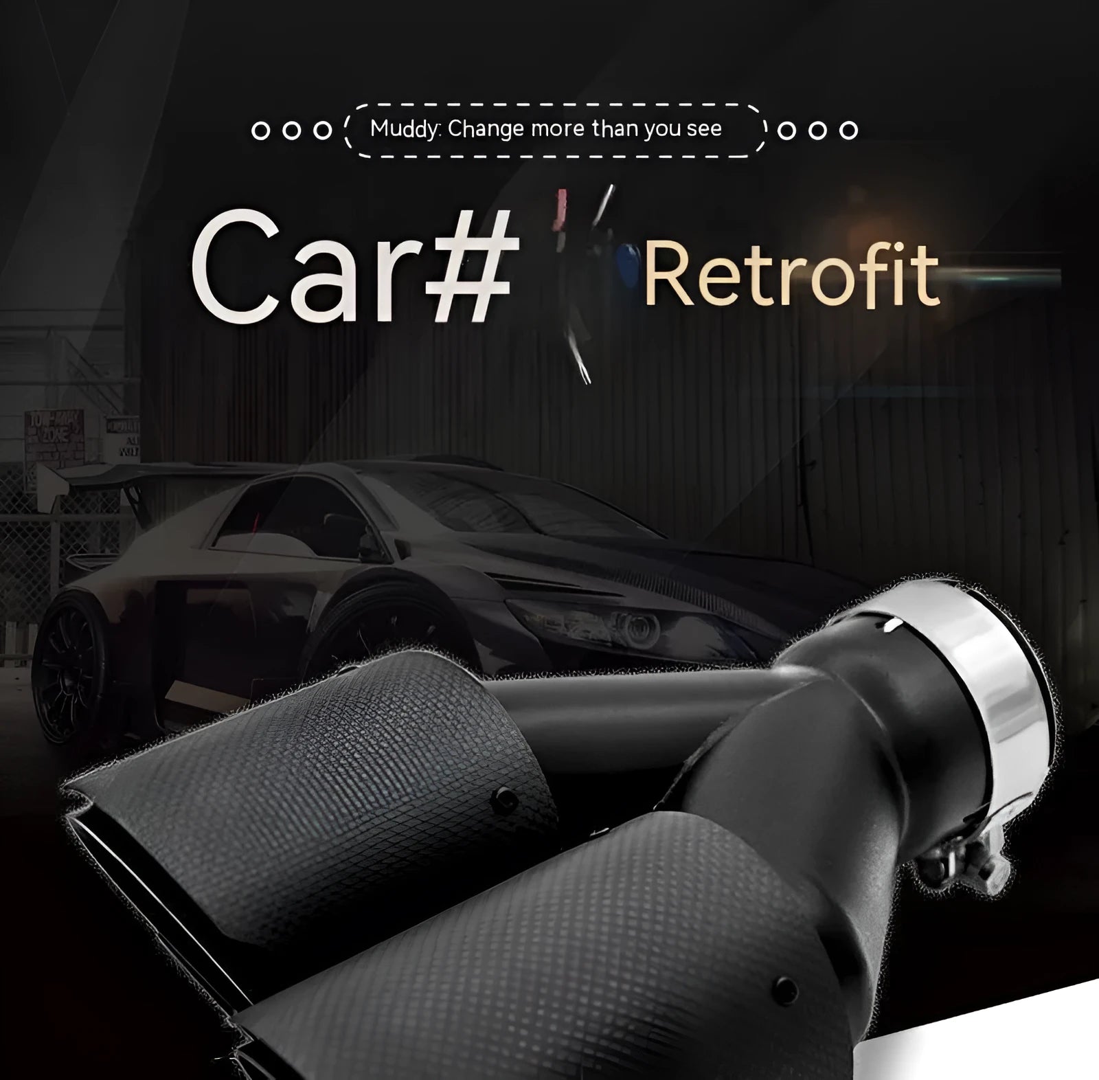 Black carbon fibre dual outlet exhaust pipe measuring 250mm for vehicle modification