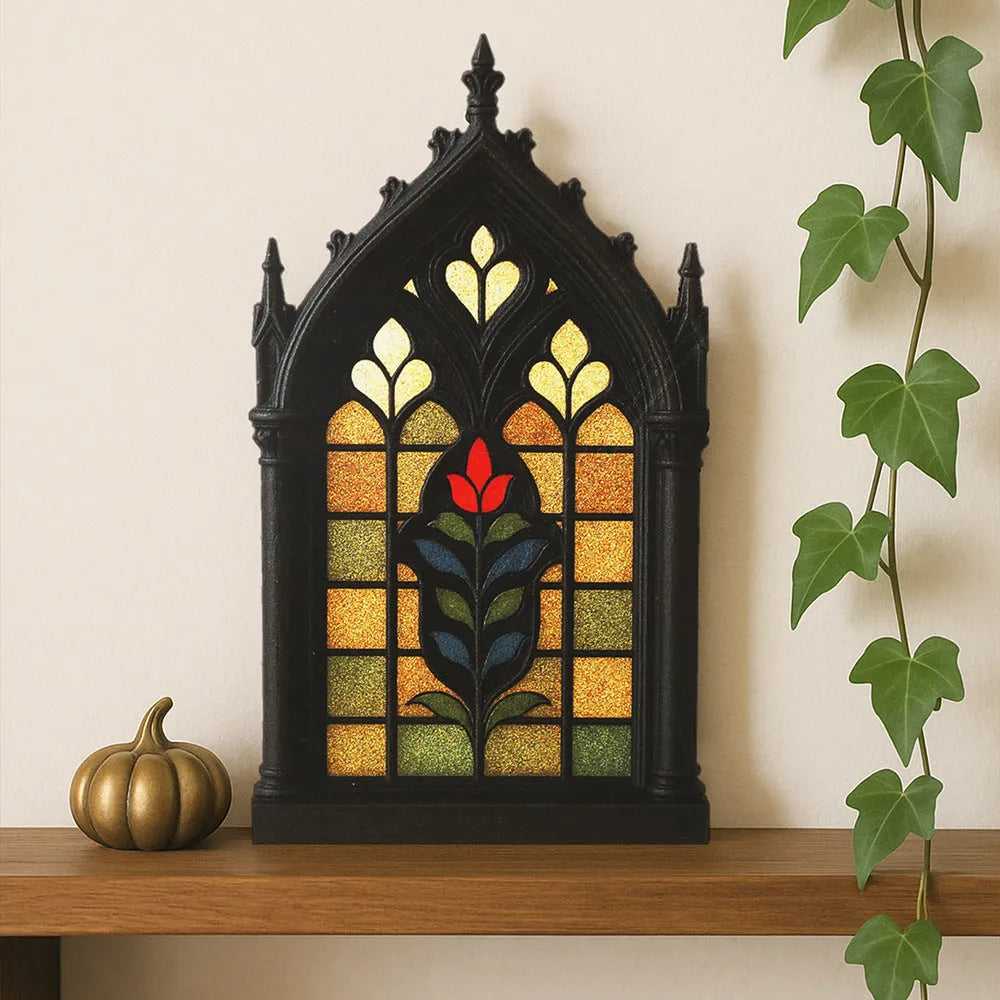 Black wooden gothic door frame wall hook for keys, 34cm tall