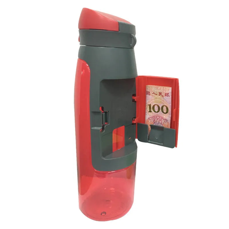 Black hidden security water bottle container with BPA-free lid on white background