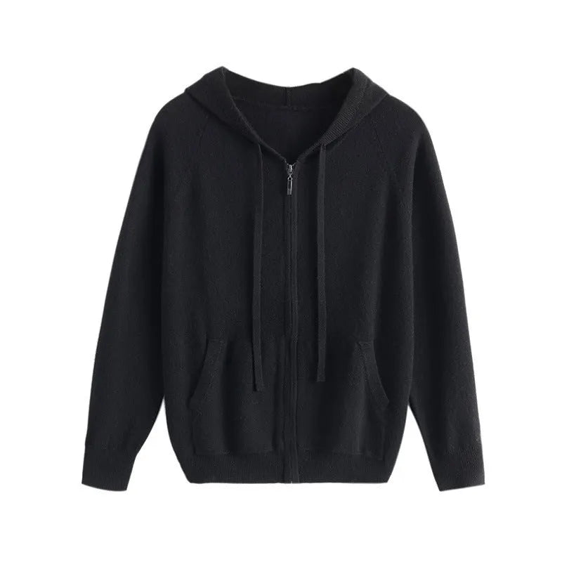 Men's hooded knitted cashmere cardigan with zipper front in solid colours for business casual wear