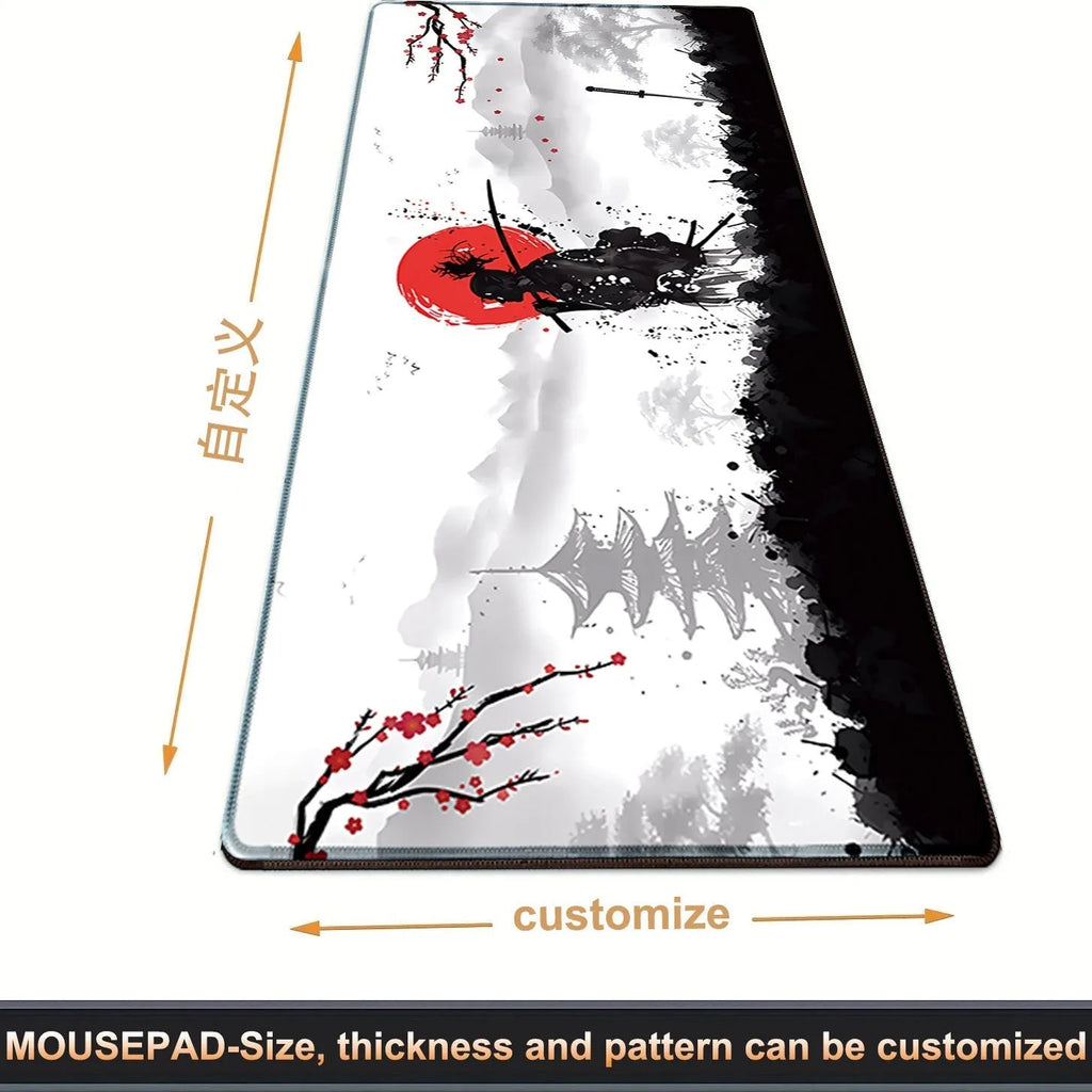 Japanese Samurai design gaming mouse pad with non-slip cloth base on desk