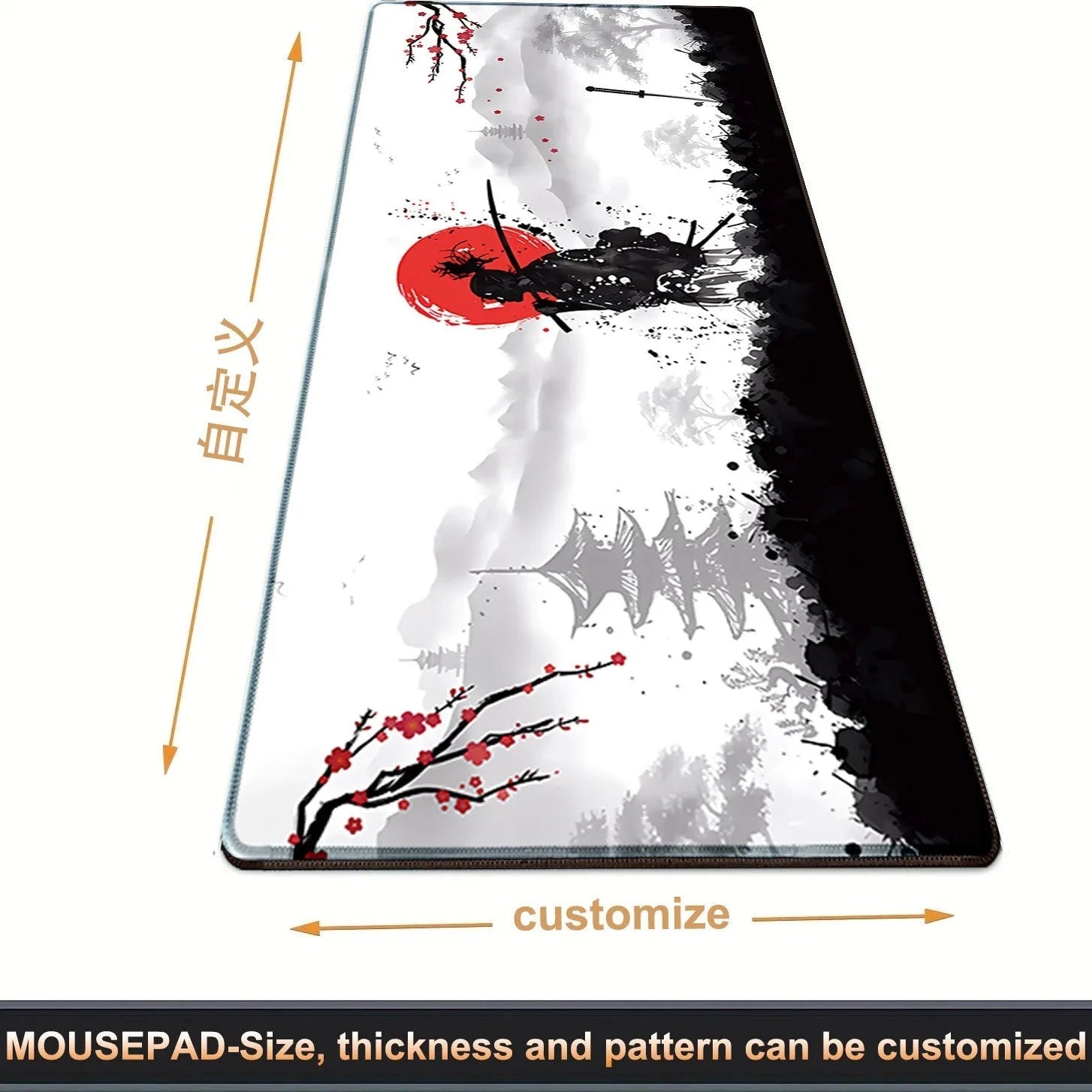 Japanese Samurai design gaming mouse pad with non-slip cloth base on desk