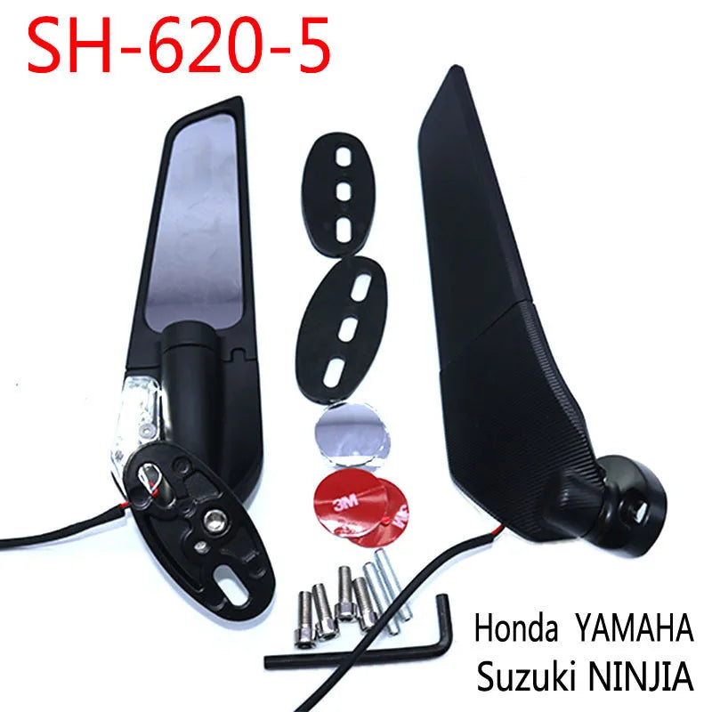 Pair of yellow-light aluminium motorcycle spoiler rearview mirrors with convex lenses, model SH-620-5