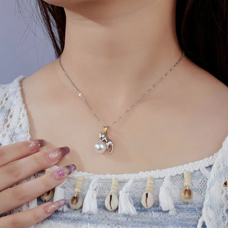 925 sterling silver clavicle necklace with electroplated cat charm in four configuration variations