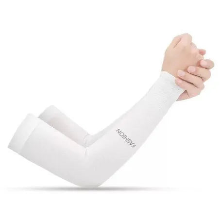 Printed ice silk sun protection oversleeve gloves in floral pattern on arm