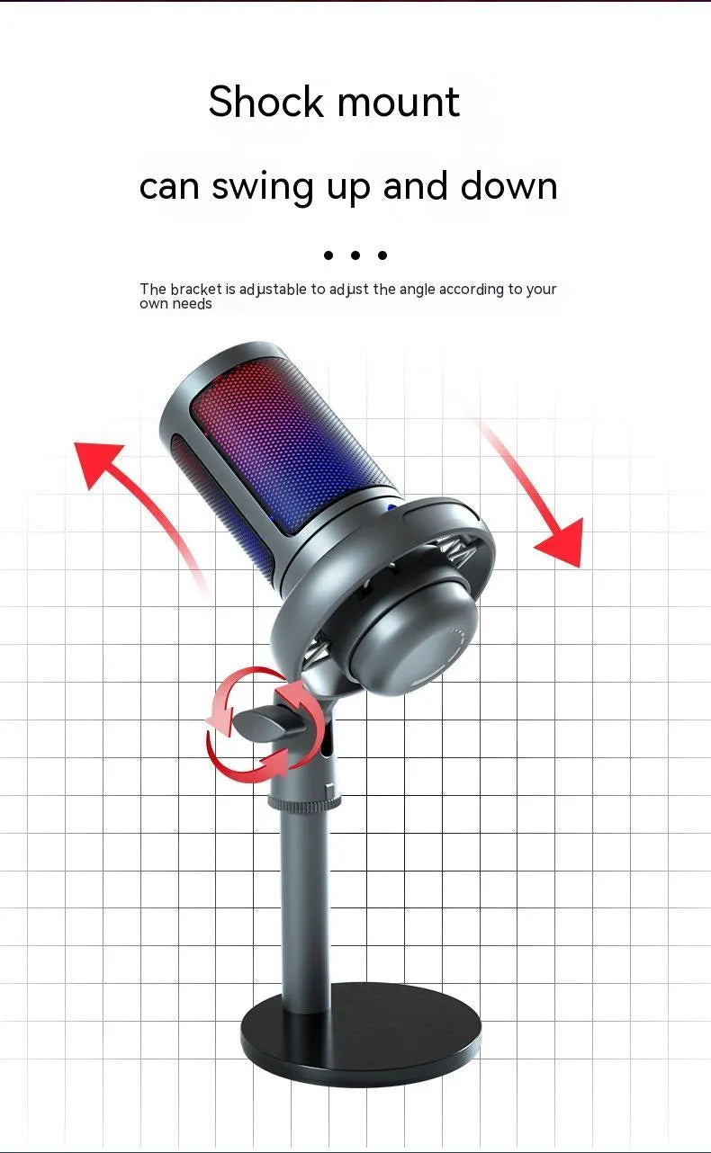 RGB condenser microphone for computer recording and live broadcast with USB cable