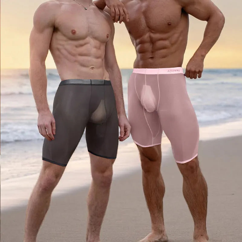 Men's seamless nylon mesh shorts in black, white, or pink colours