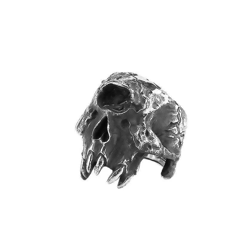Alloy skull ring with one-eyed design in electroplated finish showing retro punk styling