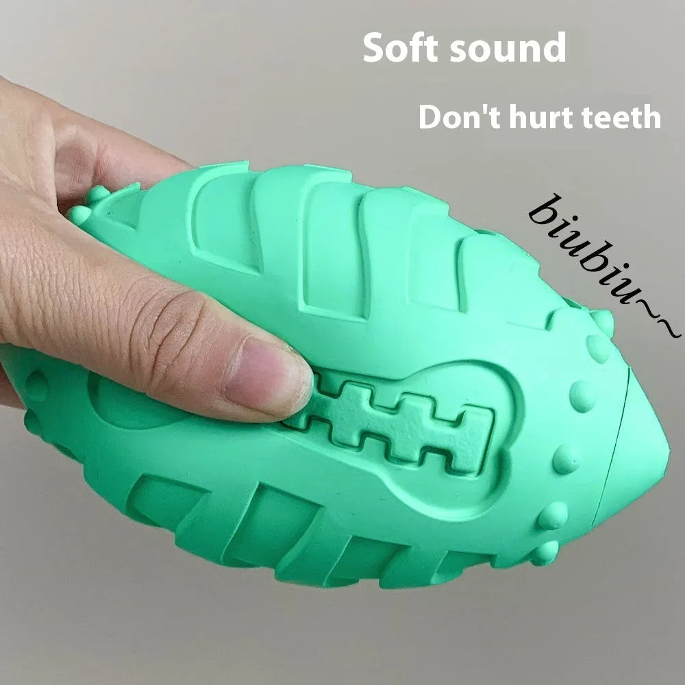Thickened green rubber rugby ball dog chew toy for teeth cleaning and training