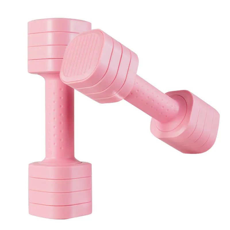 Set of pink detachable 5lb dumbbells for women's fitness and slimming workouts.