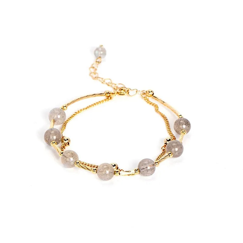 Double layer electroplated crystal bracelet with moonlight copper tube colouration in South Korean style