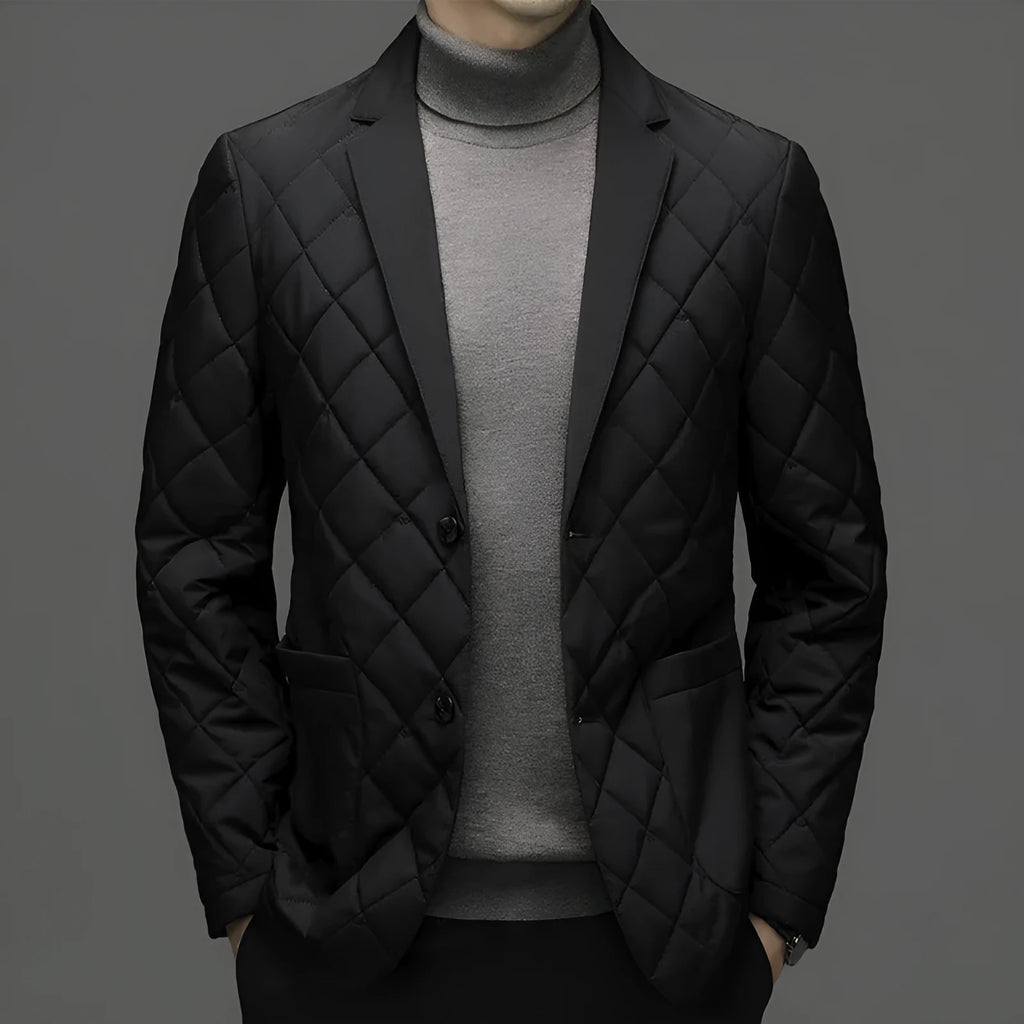 Men's thick winter down jacket in lapel cardigan style with side seam pockets