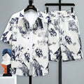 Men's casual polyester sports set with short sleeves and shorts in multiple colours.