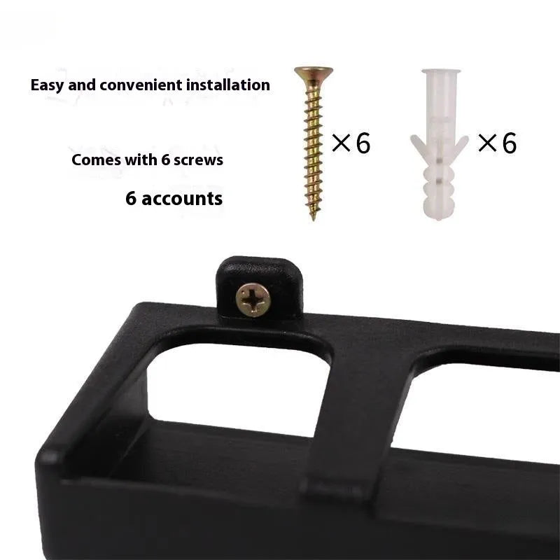Black ABS plastic wall-mounted fishing rod holder in horizontal and upright frame styles