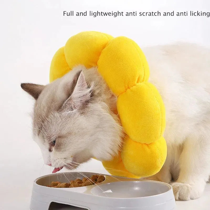 Sunflower patterned cotton pet recovery collar with adjustable band for post-surgical protection