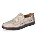Men's brown artificial PU slip-on casual shoes with leather lining and flat sole.