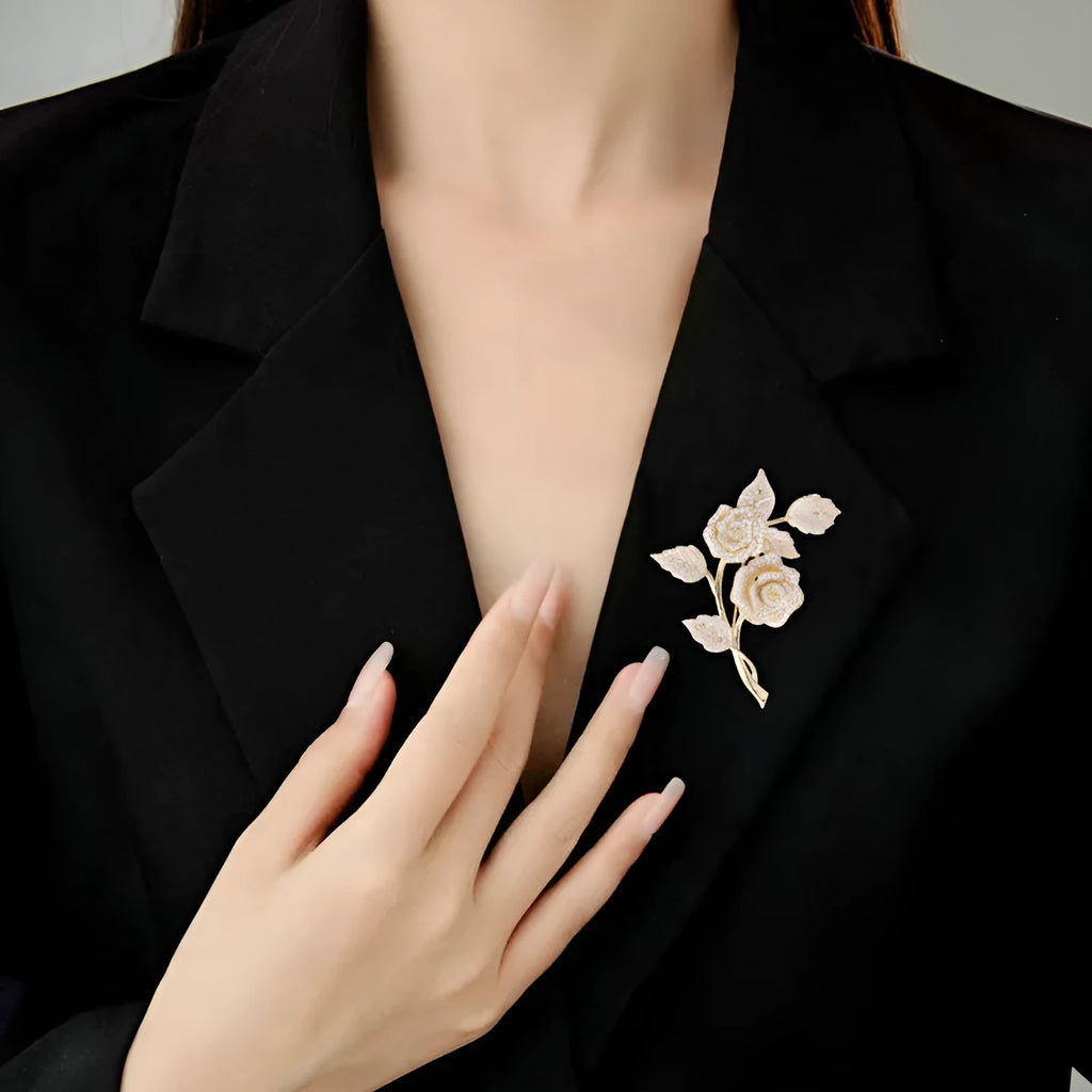 Micro inlaid zircon rose brooch silver-tone floral lapel pin with sparkling stones Style1 and Style2 options