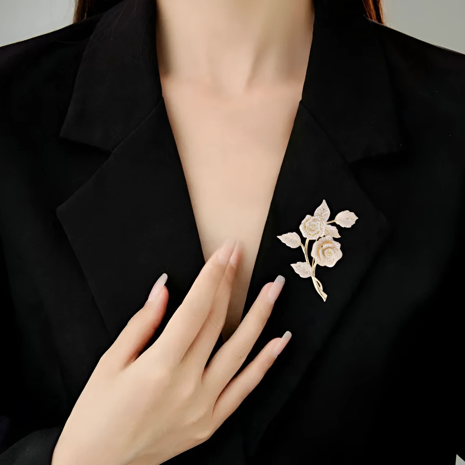 Micro inlaid zircon rose brooch silver-tone floral lapel pin with sparkling stones Style1 and Style2 options