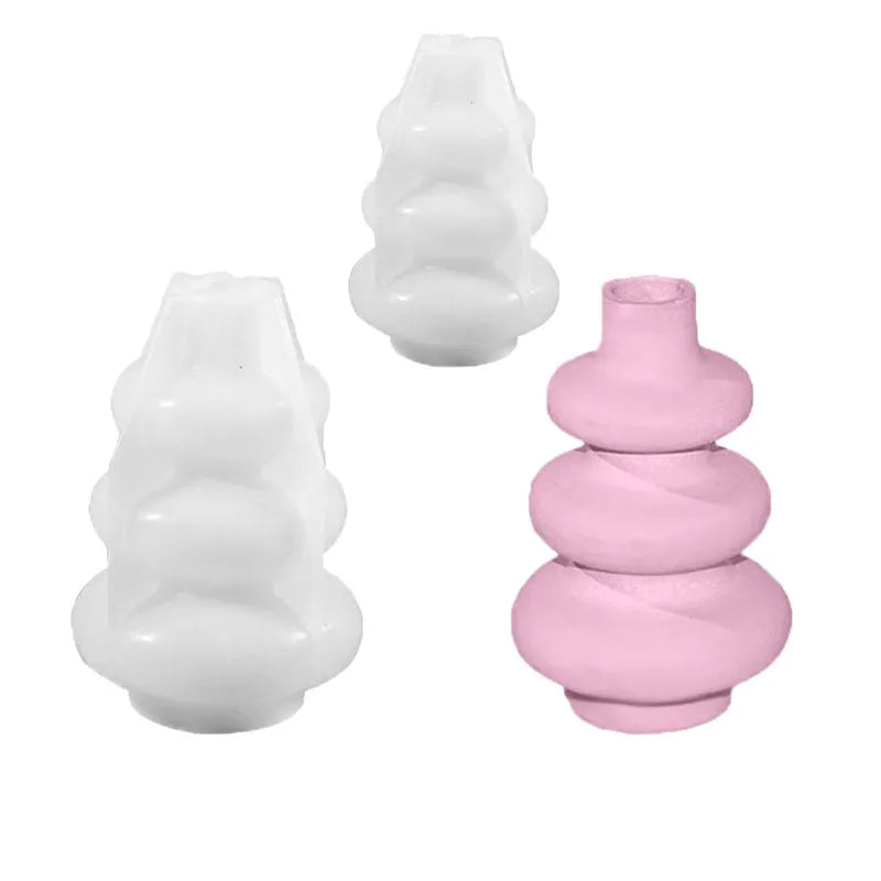 White silicone circle vase mould for resin crafting with three layers and irregular shape