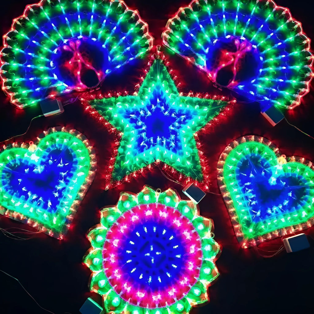Christmas festival outdoor decorative string lights with four colour theme options including peacock lamp and sunflower designs