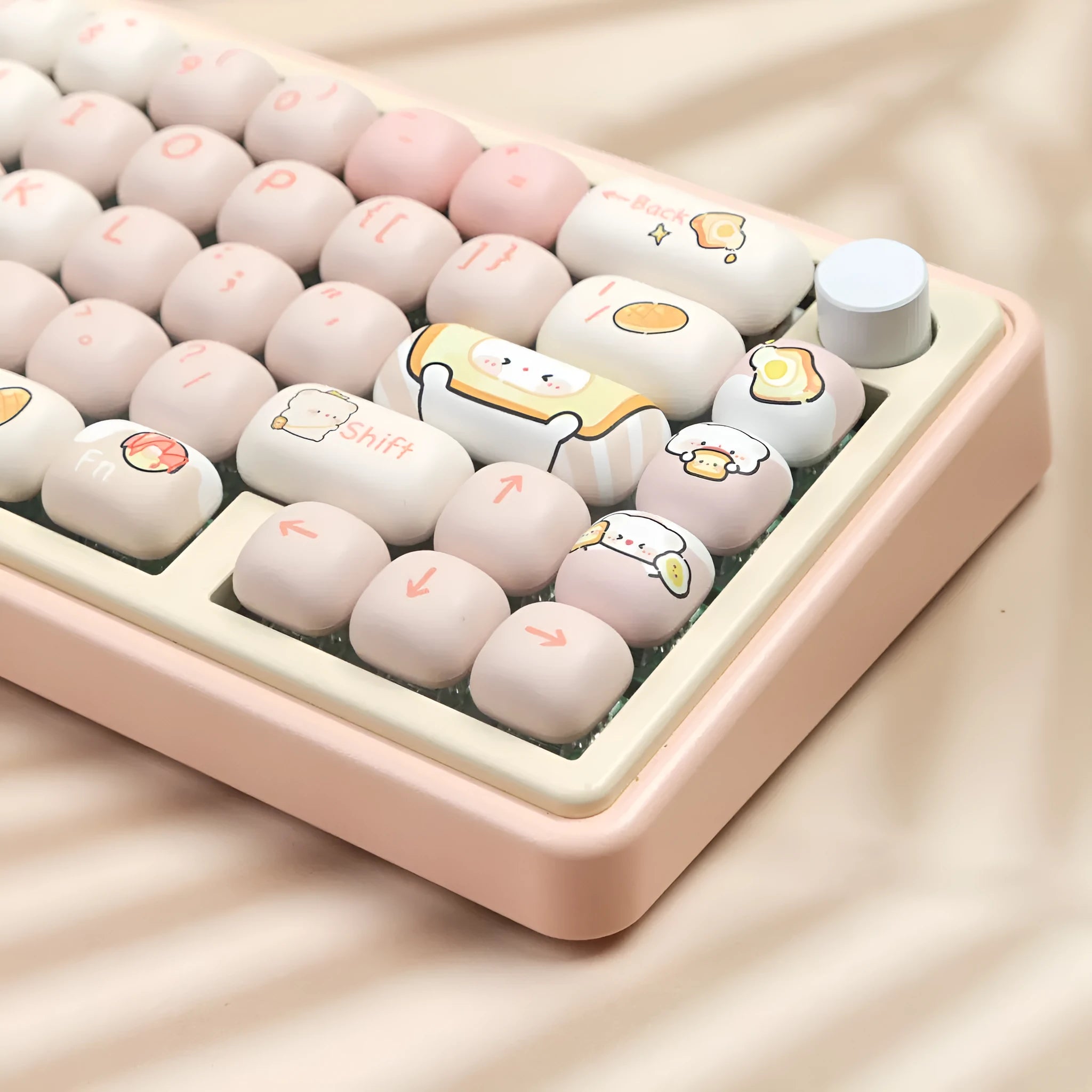 MOG Steamed Bread key cap set with bread bear design, PBT thermal sublimation, 143+3 keys