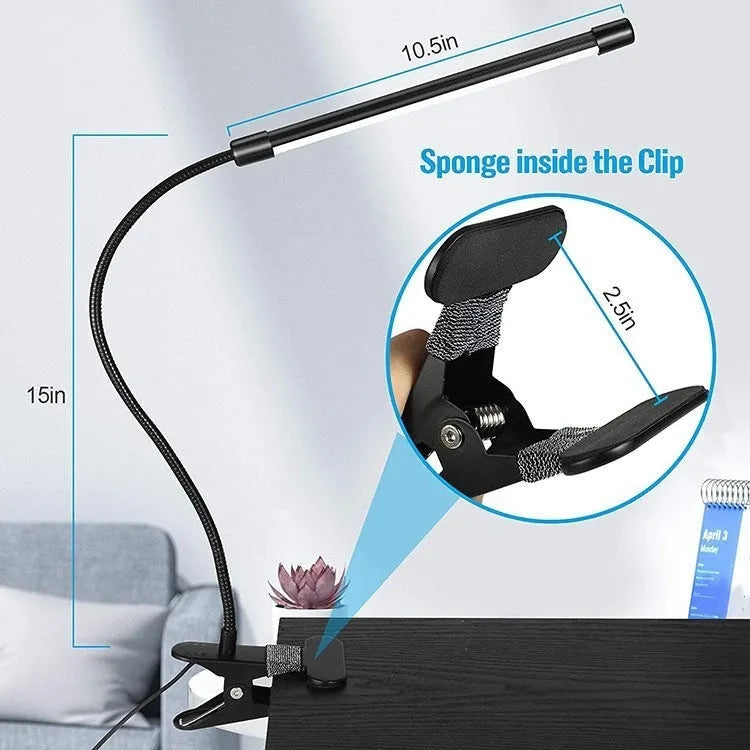 Black and white USB-powered LED desk lamp with 26cm length for student study areas