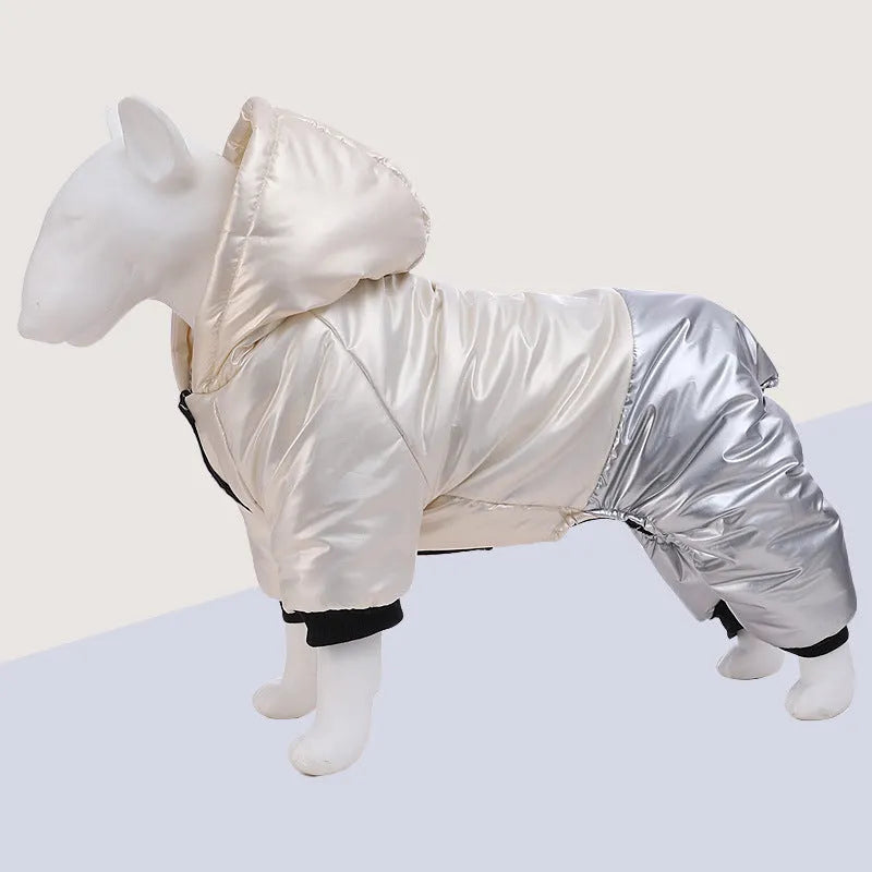 Green four-legged dog cotton padded coat with waterproof windproof features