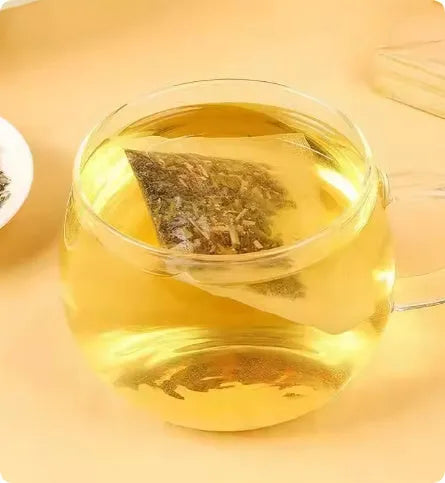 Verbascum Thapsus Tea 20 packs 60g herbal tea bags on a table with a steaming cup