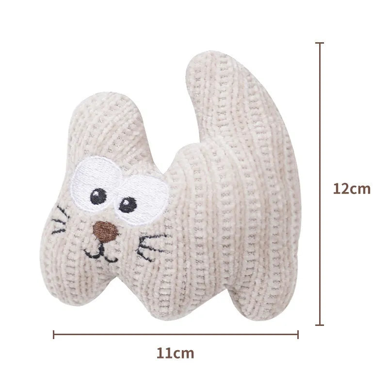 Cyan plush cat toy with bell and catnip, shown next to a light coffee coloured version.