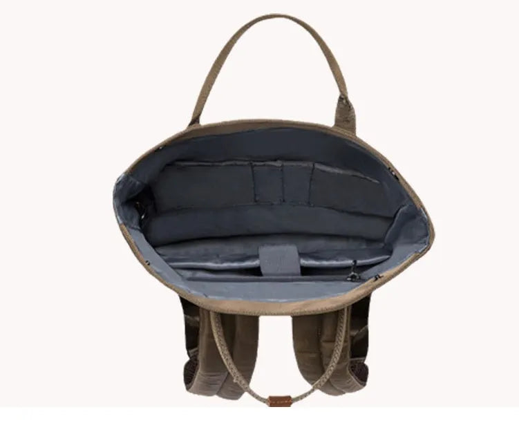 Casual polyester backpack with cover opening showing computer pocket and zipper compartment