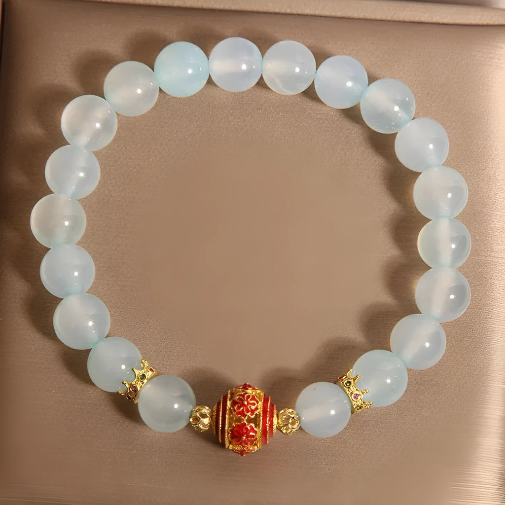 Blue agate crystal bracelet with colourful beads in Japanese-Korean style for women