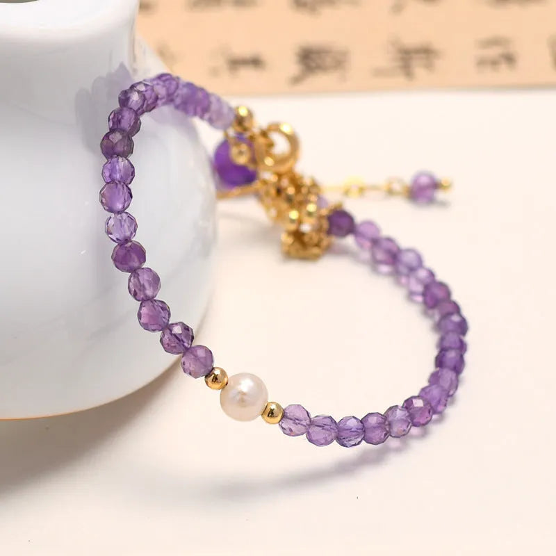 Women's amethyst crystal bracelet with electroplated Chinese style diamond design