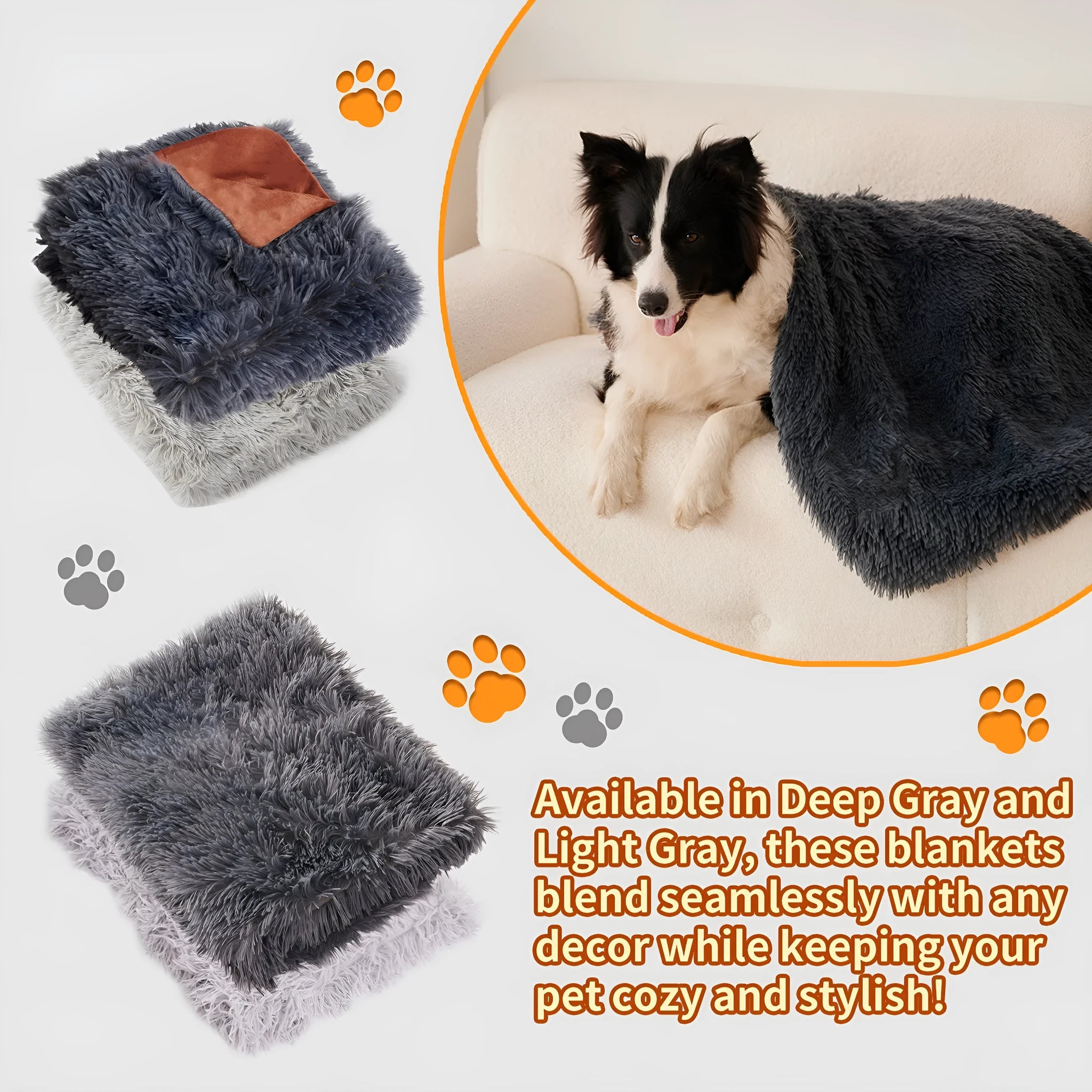 Grey velvet and plush pet blanket serving as dog bed and sofa cover with four size options