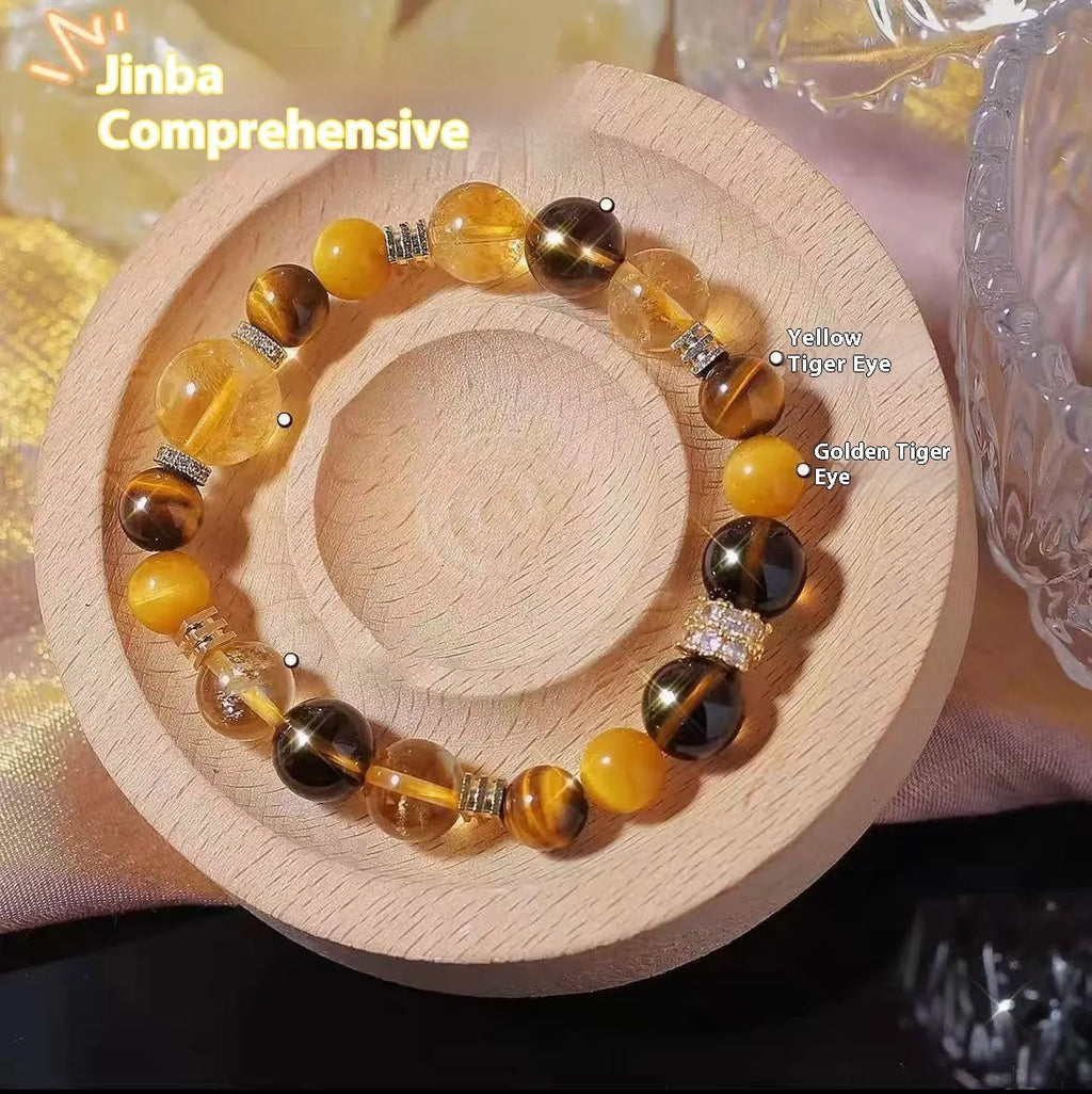 Natural yellow artificial crystal string beads bracelet, 10mm size, on a white background.