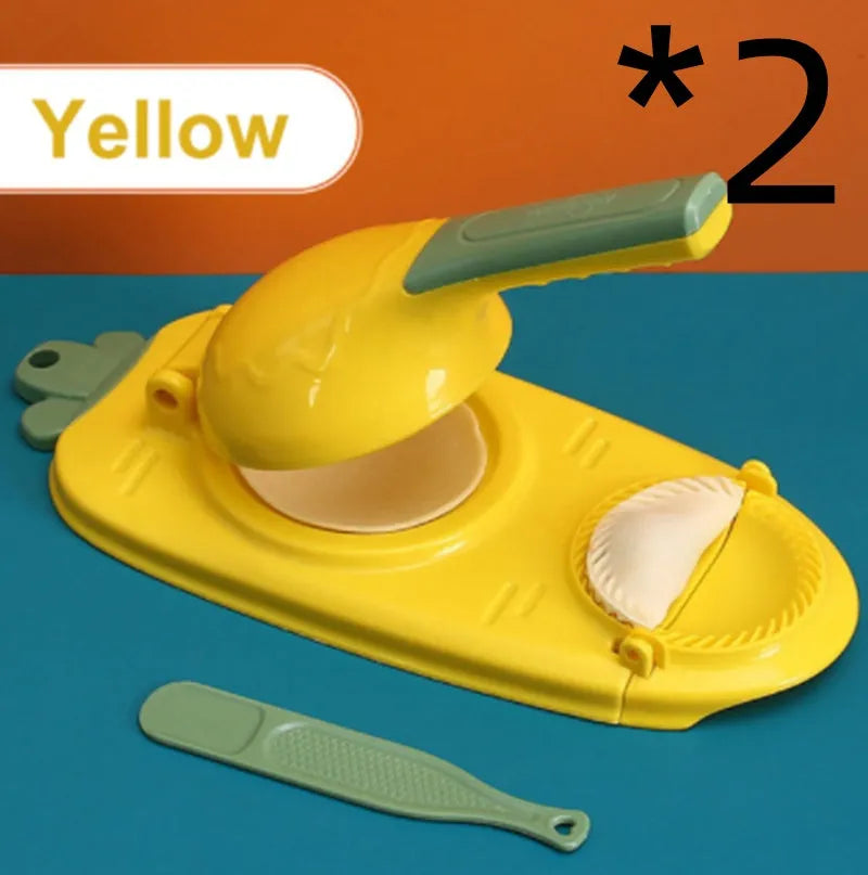 Orange and white 2-in-1 kitchen dumpling making tool with ergonomic handle and hanging hole