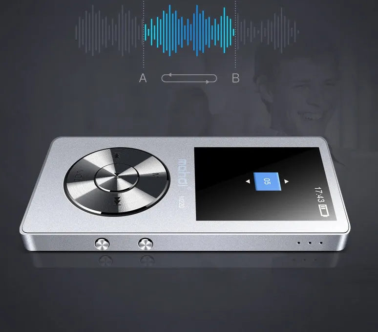 Gold, silver, or black metal MP3 music player with a 1.8 inch screen and key controls.