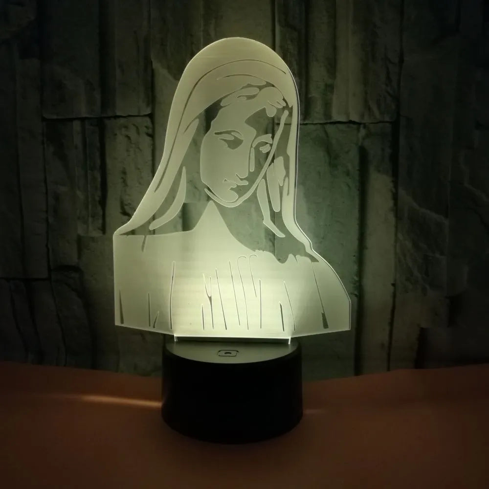 3D LED night light with laser engraved acrylic plate showing dual ring pattern, ABS base with touch controls