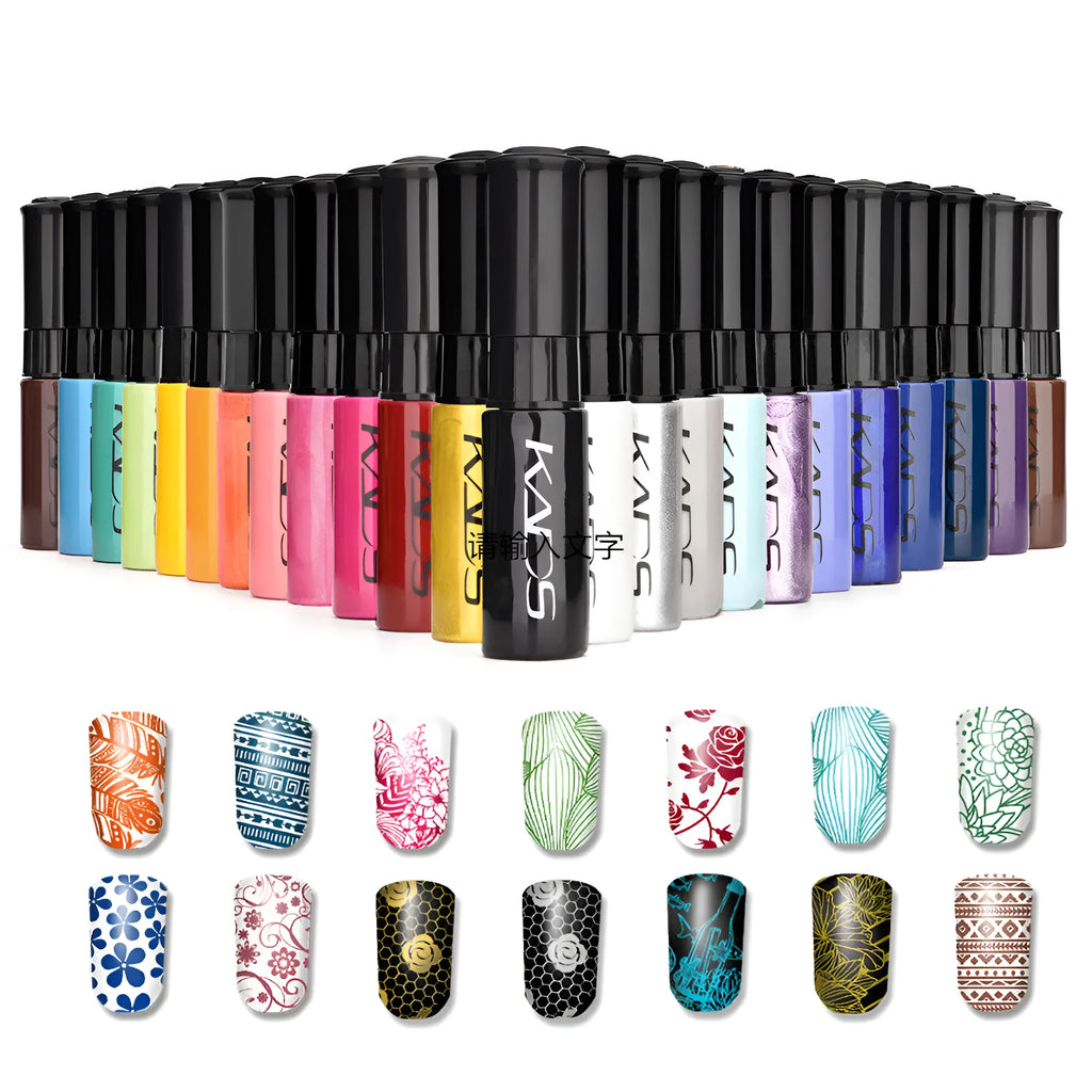 Color print nail polish bottle with 7ml net content in standard colour finish
