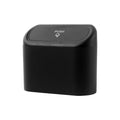 Black folding car trash can showing collapsed and expanded states for seat mounting