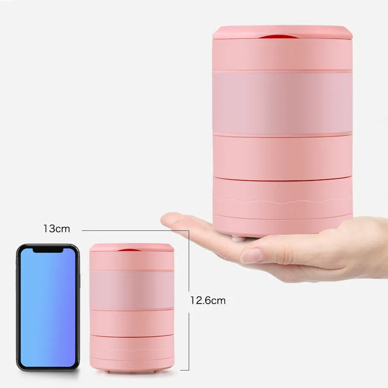 Blue and pink portable USB blender with telescopic design and 450ml silicone cup