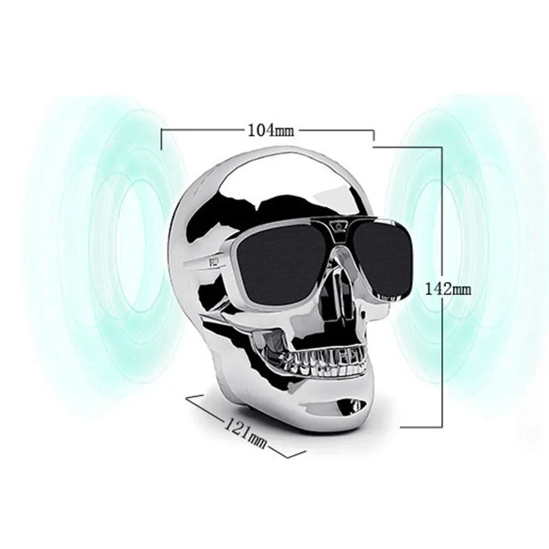 Skull-shaped portable Bluetooth speaker with 10-hour battery in multiple colour options